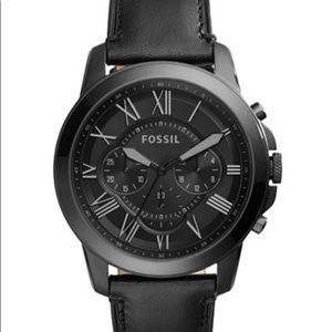 Men’s Black Leather Fossil Watch